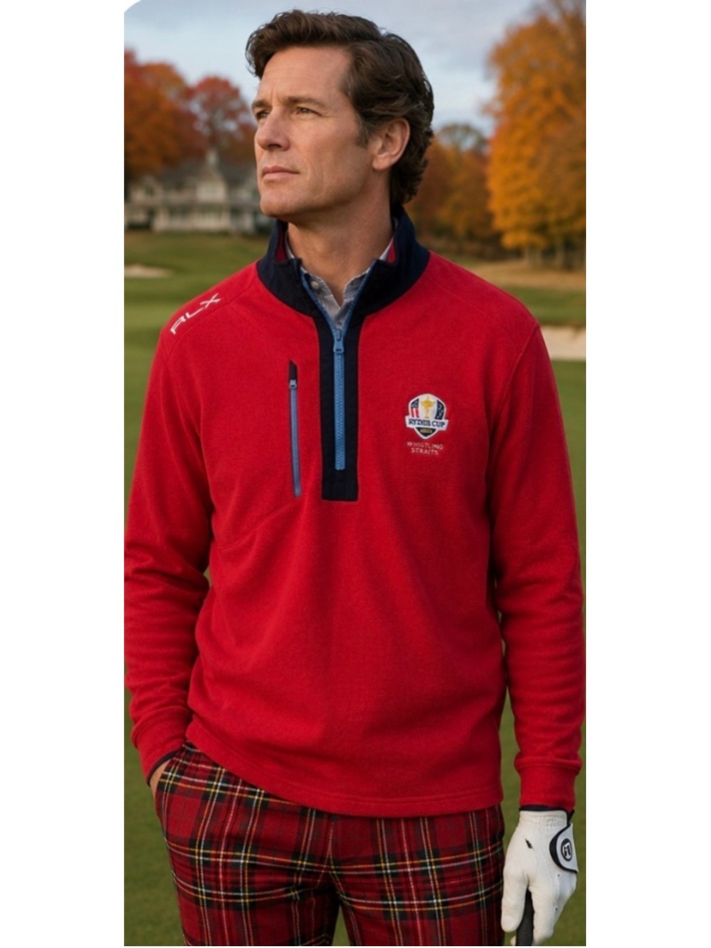 Men's RLX Ralph Lauren Ryder Cup Zip Up Sweater, Medium, Red and Navy XXl